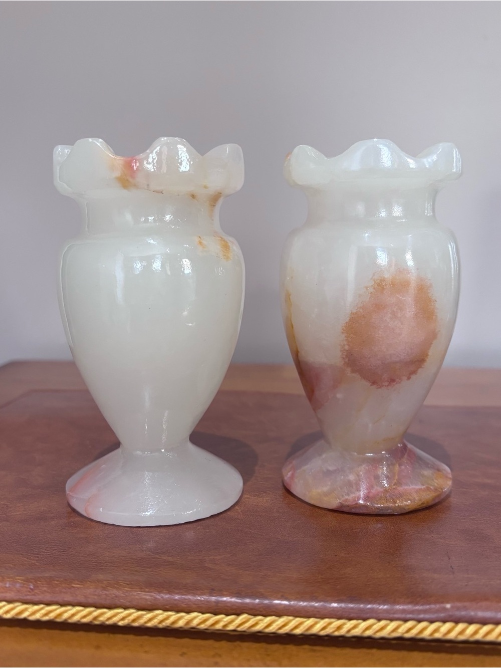 Pair of Vintage Onyx Vases, Translucent Stone
